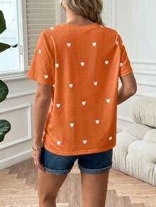 SHEIN Maternity Round Neck Short Sleeve Casual Loose Heart Graphic T-Shirt, Summer - Orange - View 2