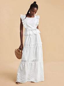 Travachic Falda casual de verano de unicolor con bordado y cordones para mujer, para primavera y verano, faldas elegantes para fiestas, faldas de lujo para eventos de noche, bodas, graduaciones, ceremonias, damas de honor - Blanco - Ver 5