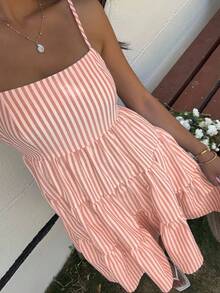 MainGRL Đầm hai dây dệt kim kẻ sọc màu cam, đầm mùa hè dành cho nữ. - trái cam - Xem 8