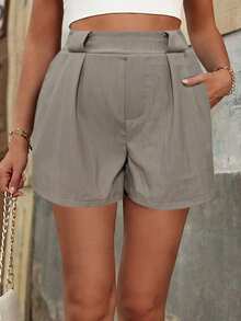SHEIN LUNE Plus Size Casual Solid Color Shorts, Summer Khaki Shorts For Women Loose Shorts Women's Shorts With Pockets Grey Shorts Women Kaki Shorts For Women Casual Shorts Women's Shorts Summer Women Shorts Casual Women Shorts - Apricot - View 6