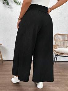 Plussiva Maternity Plus Size Solid Color Elastic Waist Casual Straight Loose Pants - Black - View 3