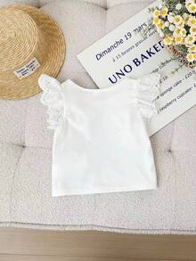 SHEIN Baby Girl Cute Casual Versatile Knit Bow Tie Cap Sleeve Top - White - View 2