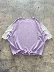 AXEPEAK Contrast Color Round Neck Loose Fit Men's T-Shirt - Mauve Purple - View 2