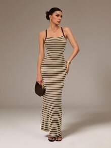 SHEIN Tall Women's Fashion Vacation Casual Spaghetti Strap Dress - Coffee - View 7