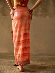 MOTF PREMIUM SUMMER TIE DYE PRINT BEADED & SEQUIN TIE-FRONT BEACH COVER-UP SKIRT FOR WOMEN - Multicolor - View 3