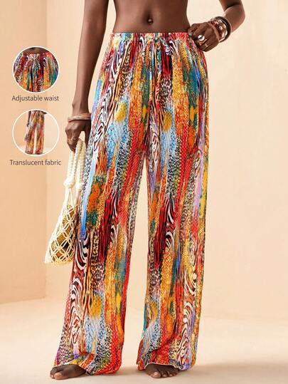 Zivah 2026 Vacation Casual Beach Sheer Colorful Animal Print Loose Pants & Cover-Up