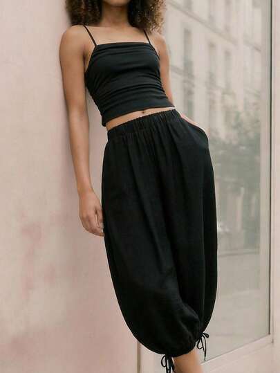 Maija Women's Solid Color Pleated Camisole And Lantern Pants Casual 2 Pieces Set
