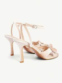 CUCCOO CHICEST White Crystal Embellished Strap Butterfly High Heel Sandals, Elegant Casual Party Date Wedding Occasion Shoes For Women - Champagne velvet - View 5