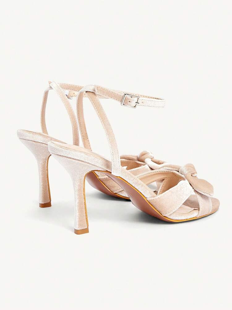 CUCCOO CHICEST White Crystal Embellished Strap Bow High Heel Sandals, Elegant Casual Party Date Wedding Occasion Shoes For Women Summer Shoes Wedding Shoes Bride Shoes