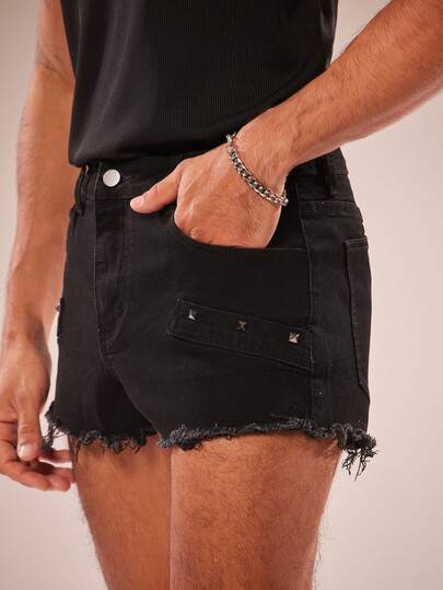 FeverCity 男士水洗弹力宽松牛仔短裤