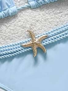 Soleia Solid Blue Macrame Starfish Bikini Set - Blue - View 5