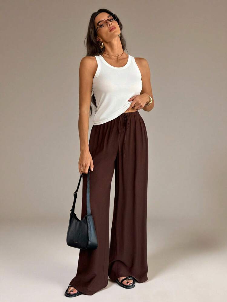 SHEIN Tall Spring & Summer Women Romantic/Prom/Formal/Birthday/90s /Business Casual Woman/Elegant/Western Wear/Going Out/Fashion/Casual/Y2k /Club/Office /Cocktail/Vintage/Bodycon/Rave Festival/Funny/Classy/Old Money/Streetwear/Vacation /Country Concert /Work /Modest/Spring Break/Bachelorette /Concert/Baddie/Basic/Graduation/Low Rise/Baggy/Straight Leg/Wide Leg/Pants - Brown - View 7