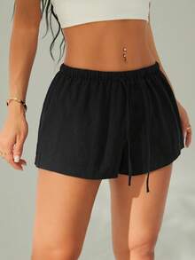 SHEIN PETITE 2条装女士新款亚麻条纹短裤 - 彩色 - 查看 4