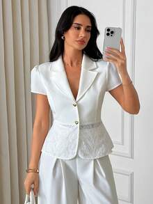 SHEIN Women, Spring, Summer, Blazer, Jacket, Boho, Travel - White - View 3