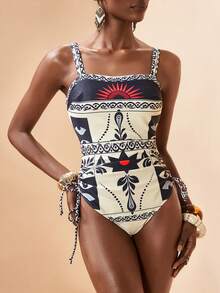 Zivah Bộ đồ bơi liền thân có dây rút bên hông dành cho nữ, thích hợp cho kỳ nghỉ hè/xuân 2026, thích hợp đi biển. - trắng - Xem 7