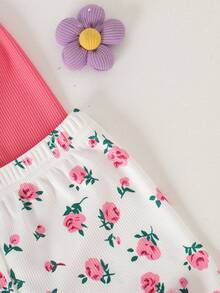 SHEIN Playful Pals Baby Girls' Comfortable Versatile Sweet Cute Strap Shorts Set, Multi-Piece Summer Outfit - Multicolor - View 5