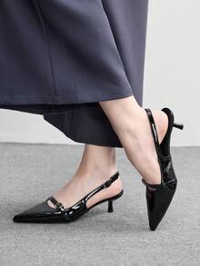 CUCCOO BIZCHIC Pointed Toe Backless Strap Small Kitten Heel Women Shoes - Black - View 5