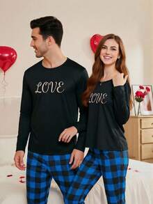 Set de pijama de 2 piezas con pantalón largo a cuadros: Pantalones de pijama a cuadros - Azul - Ver 2