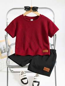 Young Boy Sports Casual Short Sleeve T-Shirt And Shorts Set,Summer Burgundy Y2k Streetwear,Goth Gothic Vintage Boho Festival Party Birthday Outfits - Multicolor - View 5