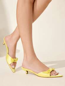 CUCCOO CHICEST 女士尖头蝴蝶结装饰优雅细高跟凉鞋 - 黃色 - 查看 2