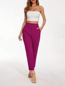 EURMUSE Women's Solid Color Simple Daily Suit Pants  - Violet Purple - View 4