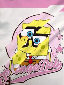 SpongeBob SquarePants | SHEIN Áo thun nữ tay ngắn cổ tròn phối màu, kiểu dáng thời trang mùa hè, in họa tiết, phong cách thường ngày. - trắng - Xem 7