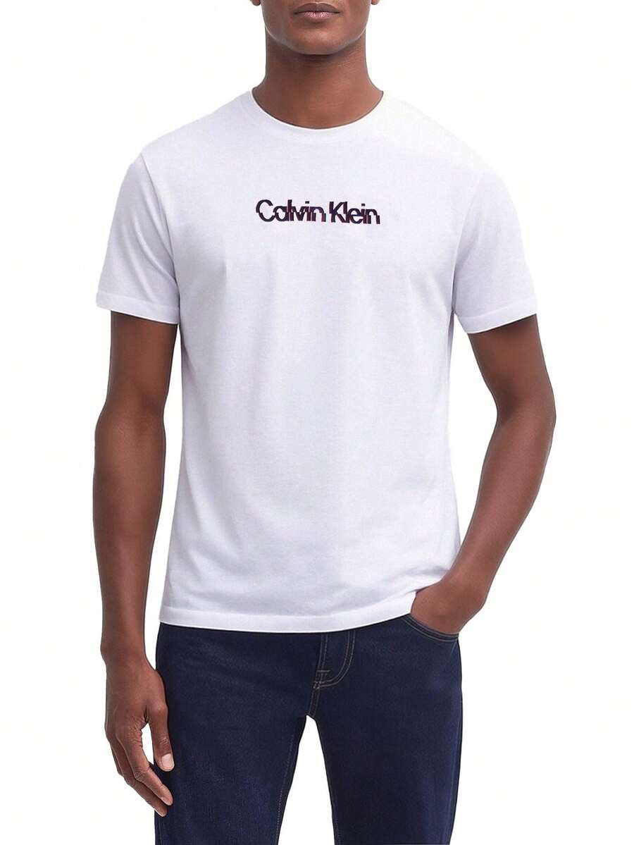 Calvin Klein Glitched Logo Classic Men's T-Shirt White - Brilliant White - View 1