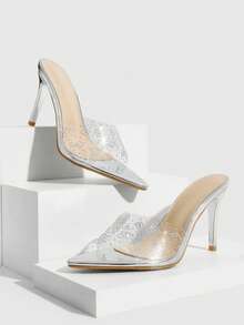 CUCCOO SZL 女士夏季新款银色透明膜水钻高跟凉鞋 时尚华丽性感派对宴会女士凉鞋拖鞋 - 銀色 - 查看 2