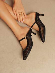 Rosivie Women's Buckle Design Fashionable Elegant High Heel Mules - Black - View 2