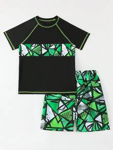 Boys Two Pieces Rash Guard Swimsuits Teen Boy Vacation Short Sleeve Sunsuit Swimwear Sets 12-16Y Teen Boy Rash Guard Set Boys Rash Guard Set Teen Boy Swim Set Teen Boy Beach Wear Boys Swim Shorts Teen Boys Surf Set - Multicolor - View 7
