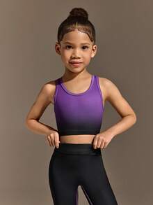 Bộ đồ thể thao gồm áo croptop không tay và quần legging in họa tiết ombre tím đen, chất liệu co giãn cao, ôm sát tôn dáng, thích hợp cho đạp xe, chạy bộ, tập luyện, dành cho bé gái. - Nhiều màu - Xem 6