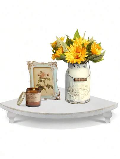 1 Piece Compact Antique Wooden Corner Display Shelf Vintage White Finish For Kitchen Bathroom Cafe Bar Country House Restaurant Home Decor Rustic Farmhouse Wall Mount Storage Organizer