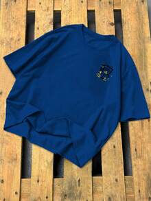 GENIUS ODE Men's Casual Fashion Street Daily Commute Poker Card Print Contrast Color Loose T-Shirt, Summer - Royal Blue - View 2