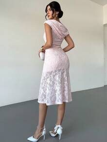 Firerie Women's Elegant Minimalist Delicate Romantic Sweet Daily Fashion Wedding Guest Birthday Party Festival Cocktail Vacation Asymmetric Bodycon Mermaid Textured Fabric Pink Mid-Length Dress - Baby Pink - View 7