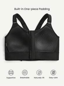 GLOWMODE Plus Size OptiDry Gym Crusher Compressive Quick-Dry Built-In Cups Front Zipper Sports Bra Medium Impact Training Running Workout Gym Wear - Black - View 6