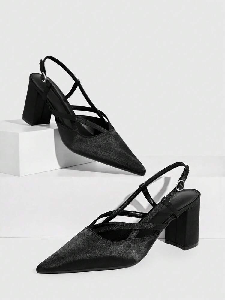 CUCCOO SZL Women's Pointed Toe Criss-Cross Strap Chunky Heel Pumps, Sexy Elegant Stylish High Heels Suitable For Date, Afternoon Tea, Party, Evening, Daily Commute