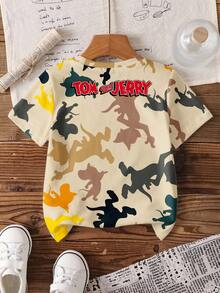 TOM & JERRY X SHEIN Boys' Cartoon Print Short Sleeve T-Shirt, All-Over Print - White - View 2