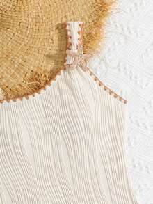 SHEIN Traje de baño de una pieza para adolescentes, tela jacquard blanca y de punto, decoración con tirantes con estrellas, conjunto de una pieza, moda casual elegante, adecuado para nadar, vacaciones de verano, playa, piscina, fiesta de vacaciones - Blanco - Ver 4