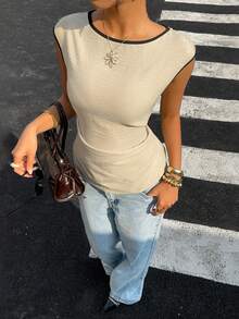 Siren Gaze Women's Ruffle Trim Round Neck Dolman Sleeve Fashion Blouse Summer - Apricot - View 5