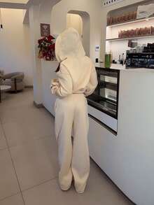 Abrilcols Women's Butter Yellow Casual Loose Sweatshirt Set,Y2k Clothes ,Fall Clothes For Women - Yellow - View 2