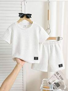 Kleine Jungen Sport Lässig Kurzarm T-Shirt und Shorts Set, geeignet für Pendeln, Schule, Alltag, Reisen, Sport, Festivalveranstaltungen, Frühling, Sommer, Herbst, Winter - Weiss - Übersicht 2