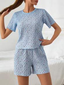 EURMUSE Women 2 Pcs Colourful Floral Pattern Set Cute Lounge Set - Multicolor - View 6