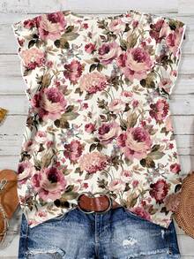 EMERY ROSE Camisa casual minimalista con estampado floral, adecuada para vacaciones de verano y citas - Multicolor - Ver 2