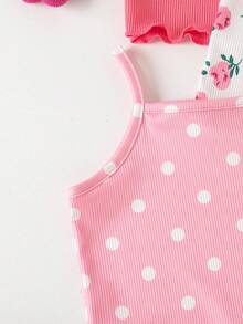 SHEIN Playful Pals Baby Girls' Comfortable Versatile Sweet Cute Strap Shorts Set, Multi-Piece Summer Outfit - Multicolor - View 7