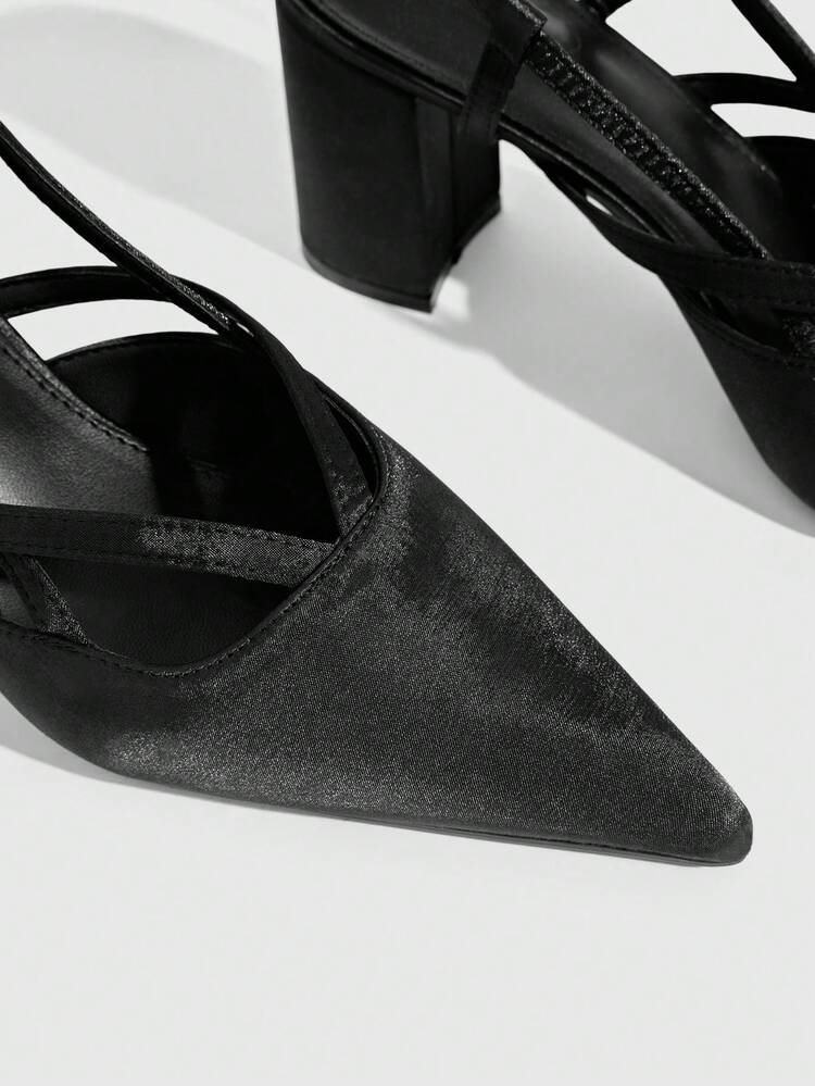 CUCCOO SZL Women's Pointed Toe Criss-Cross Strap Chunky Heel Pumps, Sexy Elegant Stylish High Heels Suitable For Date, Afternoon Tea, Party, Evening, Daily Commute