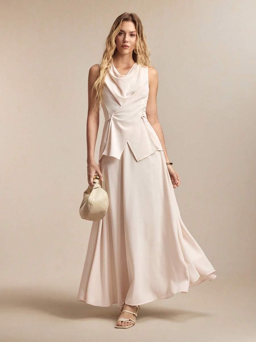 BizChic Nuevo conjunto de 2 piezas de primavera/verano con top corto de dobladillo asimétrico blanco y falda de cintura elástica, versátil para múltiples ocasiones - Blanco - Ver 1