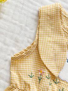 Vintaside Kids Baby Girls' Sweet Cute Rabbit Embroidery Plaid Pattern Sleeveless Waist Dress, Suitable For Daily Outings, Casual Play, Family Gatherings, Festivals, And Photo Shoots, Summer - Multicolor - View 6