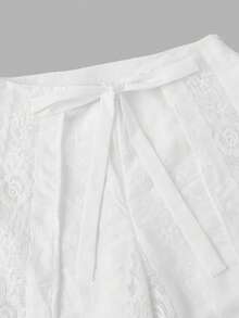 SHEIN MOD 女士纯色蕾丝拼接打结优雅阔腿裤 - 白色 - 查看 10