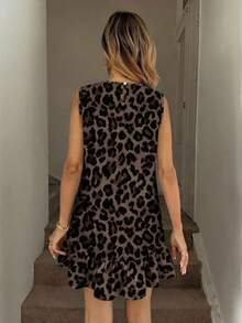 Easowa 女士复古优雅波西米亚豹纹迷你连衣裙，适合春夏、郊游、海滩、度假、婚礼、派对、音乐节、嘉年华等场合，时尚别致。 - 彩色 - 查看 2