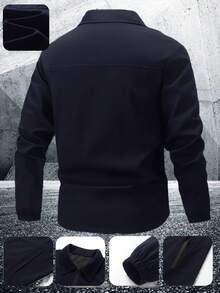 Manfinity Homme 加大码男士休闲日常通勤拉链防风防水夹克 - 藏蓝色 - 查看 2